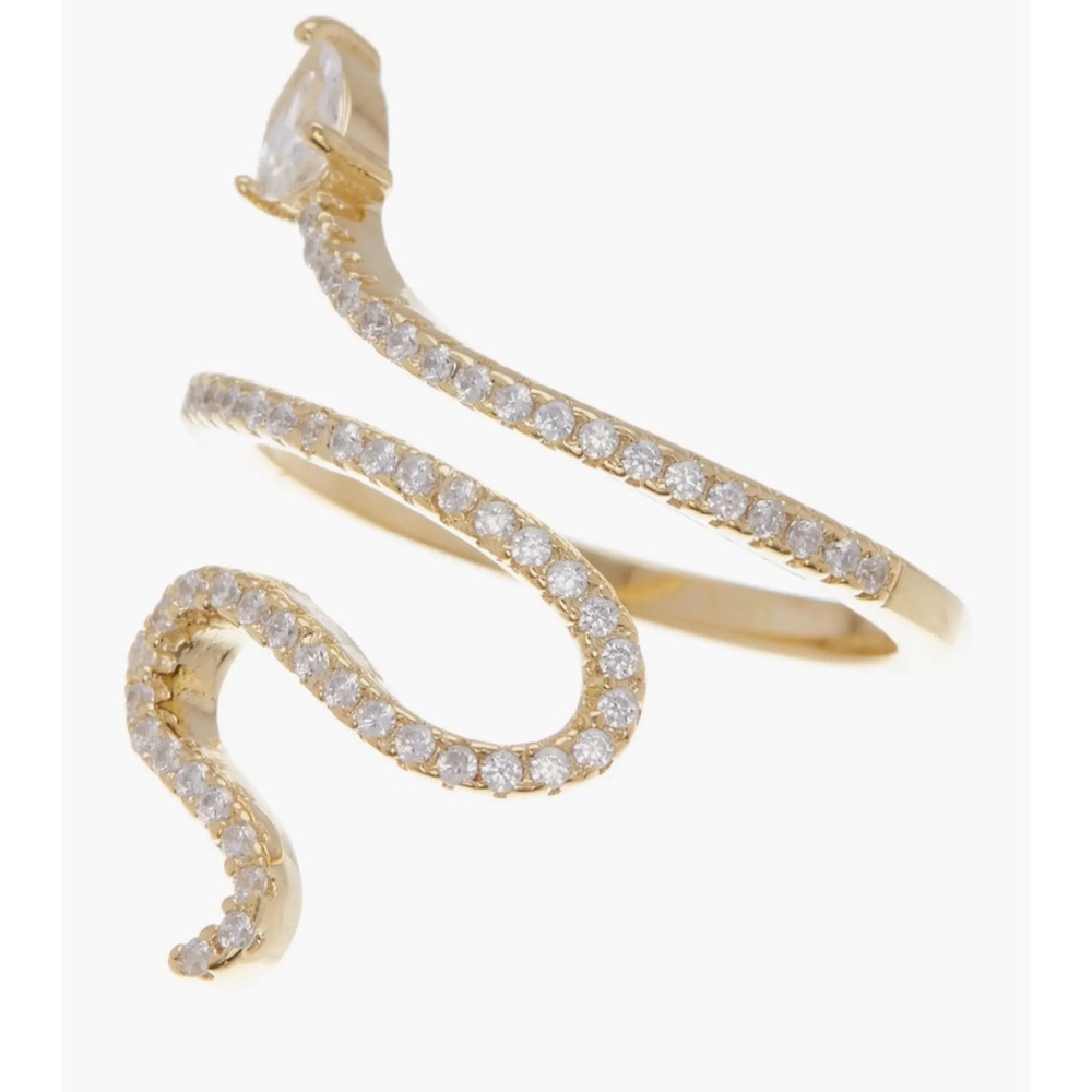 Swarovski Crystal Accented Winding Snake Ring 14K Gold Plated